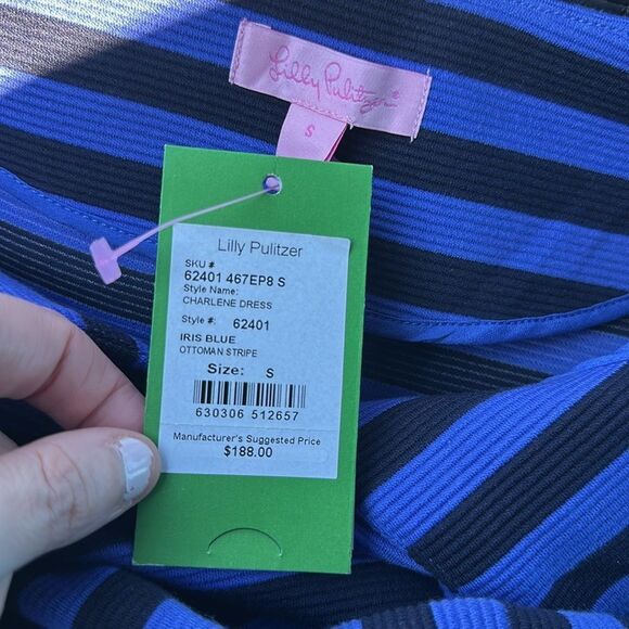 NWT LILLY PULITZER Charlene Ottoman Navy Blue Stripe Stretch Knit Boat Dress - Picture 3 of 3